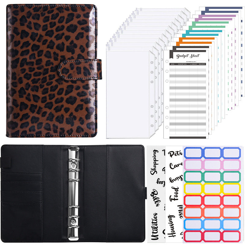 Wholesale Leopard Pattern Splicing Binder Leather PU Cash Budget Binder Notebook
